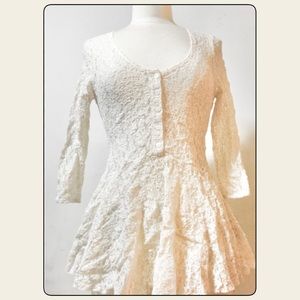 Free People Ivory Stretch Lace Long Sleeve Top